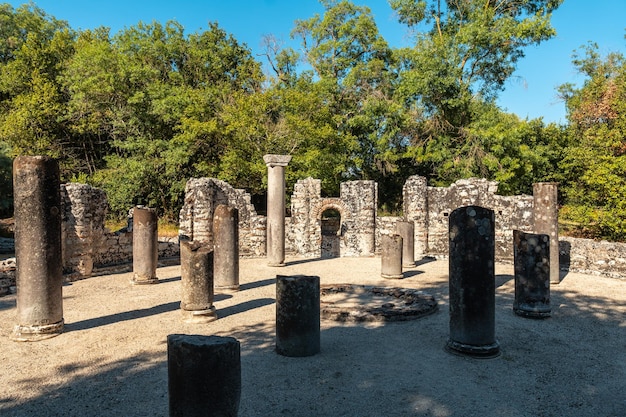 Remains of the baptistery in the archaeological ruins of Butrint or Butrinto National Park in Albania