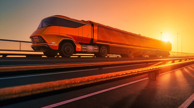 A remarkable image of a future electric cargo truck emphasizing its synergy with renewable energy sources and a sustainable infrastructure