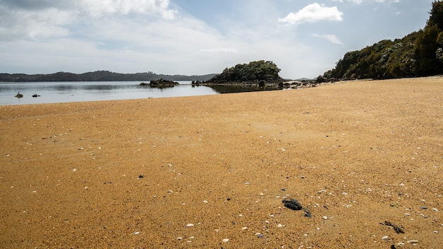 Remote beach with orange sand shot made on ulva island stewart island rakiura area new zealand