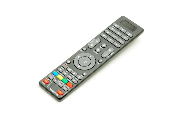 Remote control for digital TV tuners music players and disk drives on an isolated white background