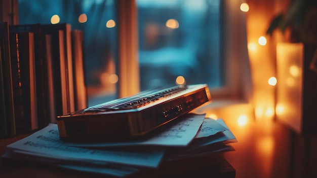 Photo a remote control sits on top of a stack of books