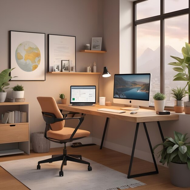 Remote Harmony AI Generated Illustration of Comfortable Home Workspace