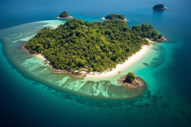 Remote island in the middle of the ocean surrounded by crystal clear water