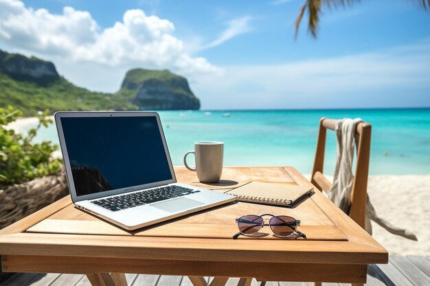 Remote workers desk with a laptop and video conference setup