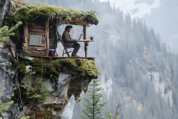 Photo remote workers in unique unconventional locations