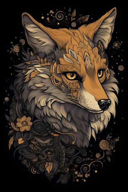 renaissance fox vector art black background