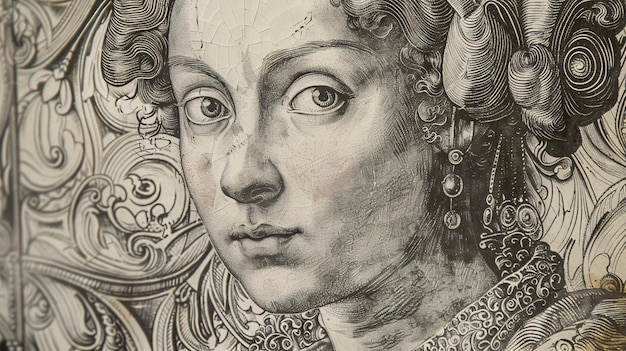 Photo renaissancestyle portrait of a noblewoman with intricate engravings