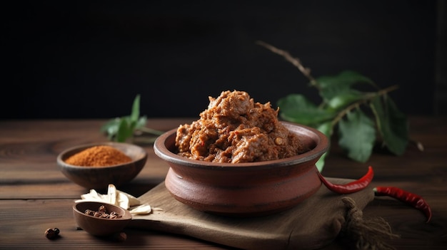 Rendang is an Indonesian West Sumatra Minangkabau spicy meat commonly beef