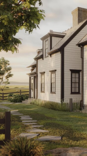 Photo render of a classic american country house 3d illustration