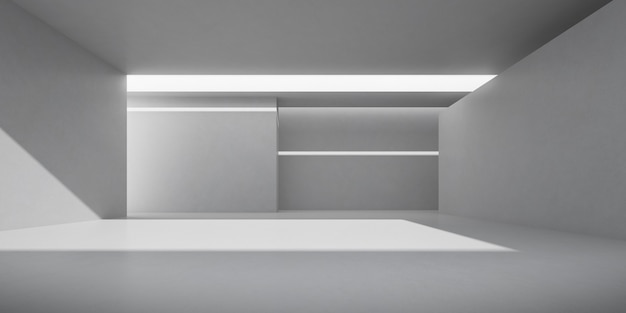 render of empty concrete room with shadow on the wall.