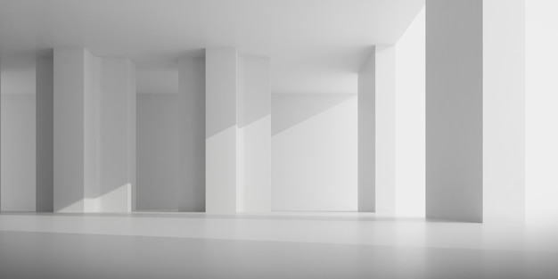 render of empty concrete room with shadow on the wall.