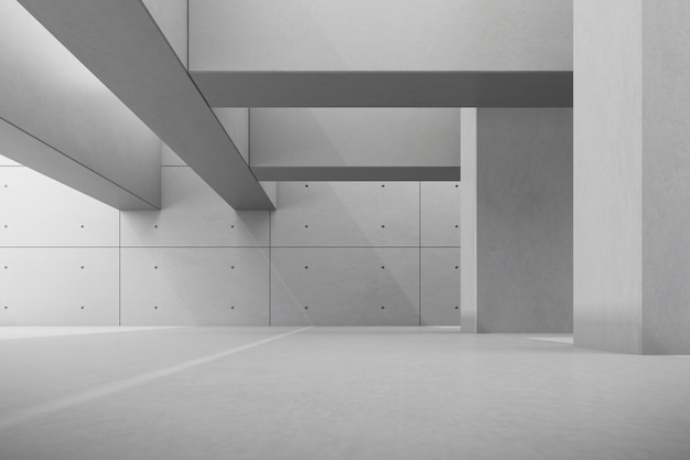 render of empty concrete room with shadow on the wall.