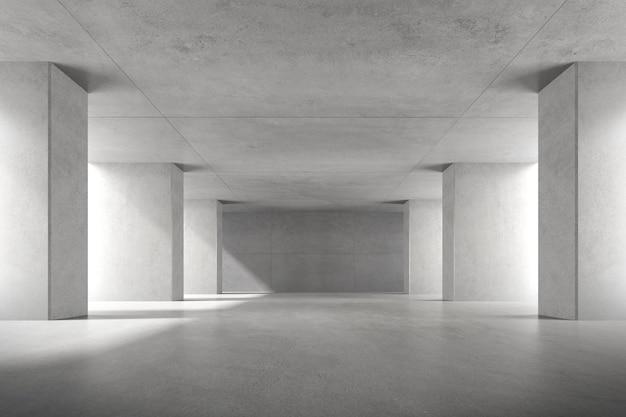 render of empty concrete room with shadow on the wall.