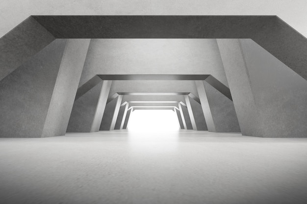 render of empty concrete room with shadow on the wall.