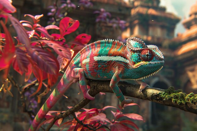 Render an evocative image of elusive chameleons bl generative ai