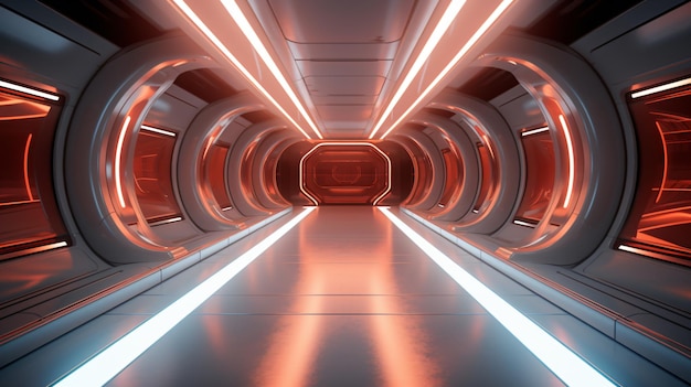 Render futuristic spaceship interior corridor