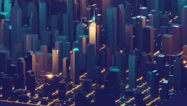 Render hologram futuristic 3d city neon light. 3d rendering