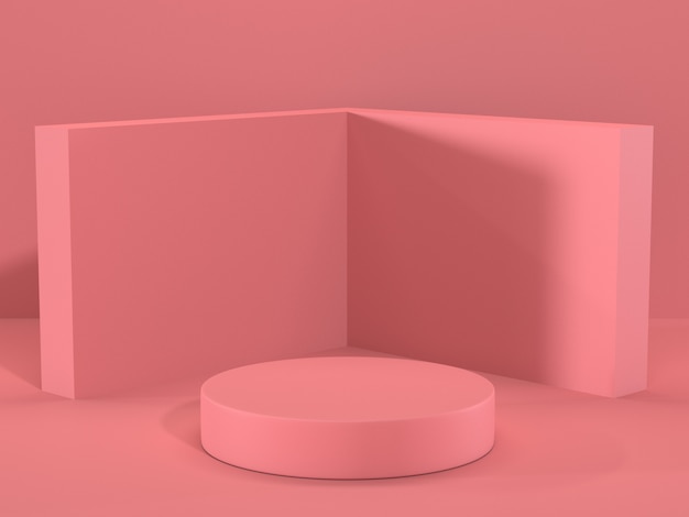 Render image of abstract pink color geometric podium display or showcase