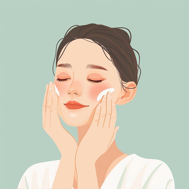 rendered photo of beautiful model applying skin care products flat illustration