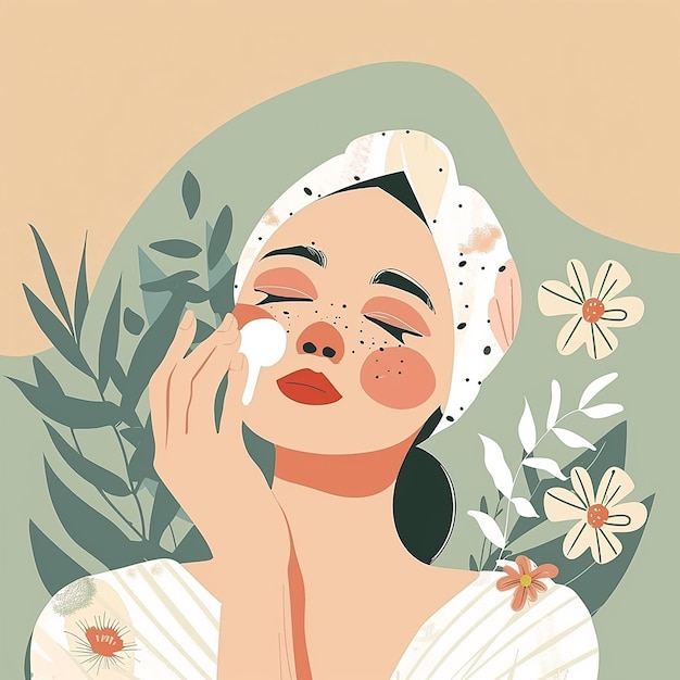 Photo rendered photo of beautiful model applying skin care products flat illustration