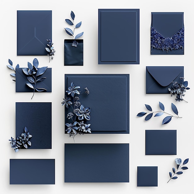 Photo rendered photos of blue invitation card template