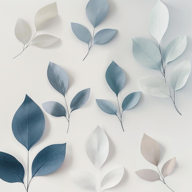 rendered photos of drawn pattern of leaves and flowers on white background