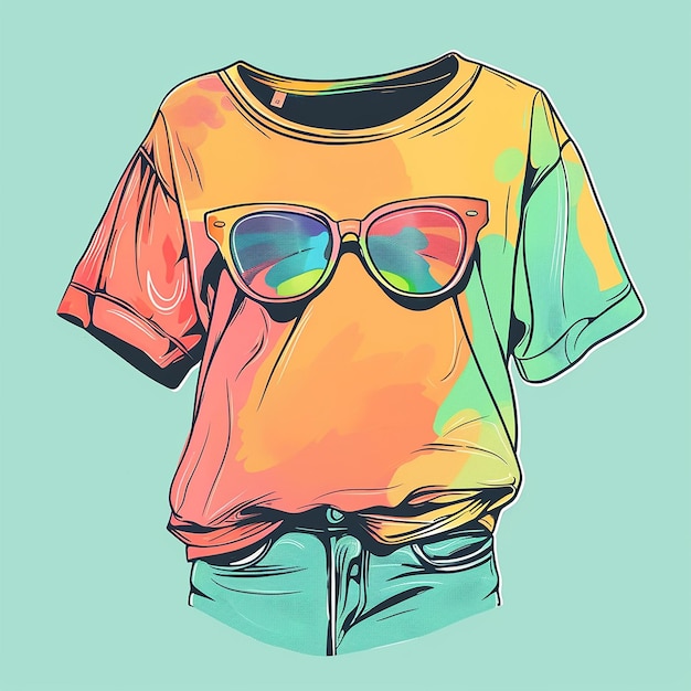 Photo rendered photos of illustrate a colorful themed tshirt design with attire of romance