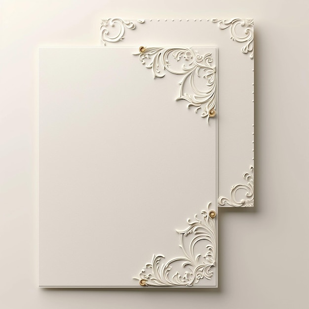 Photo rendered photos of white and ivory invitation card template