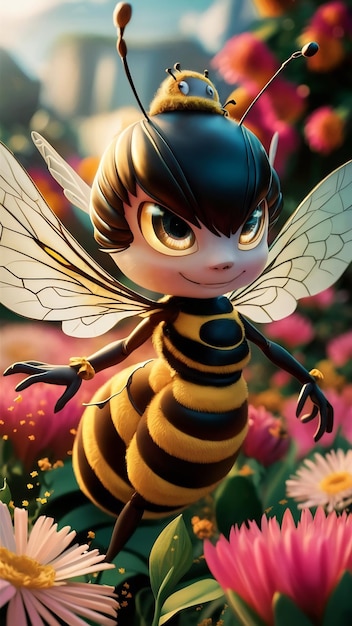 Rendering of bee anime character