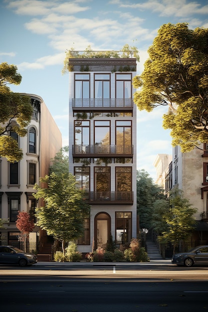 a rendering of a building with a tree on the top