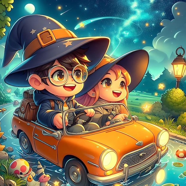 Rendering of cartoon fantasy scene illustration