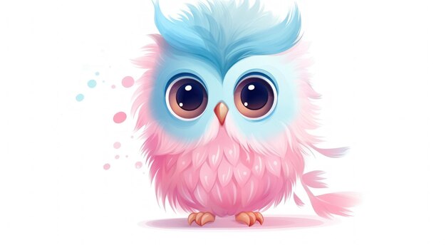 Photo a rendering cute cartoon owl in blue and pink pastels isolated on white background ai generated