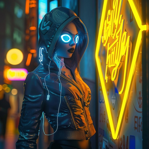 rendering of a cyberpunk girl in a stylish jacket