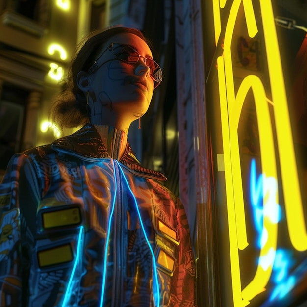 Photo rendering of a cyberpunk girl in a stylish jacket