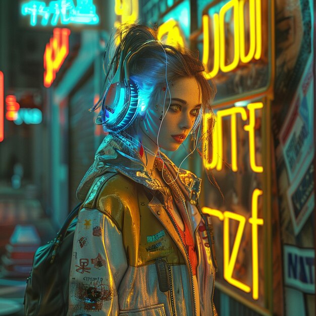 rendering of a cyberpunk girl in a stylish jacket