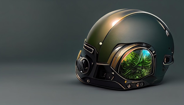 Rendering of a Digital Military Futuristic Safety Helmet. 3d rendering. Raster illustration.