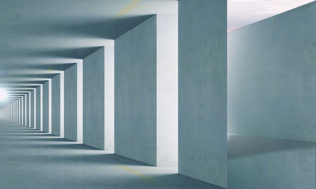 Rendering empty corridor or building interior design with light effect