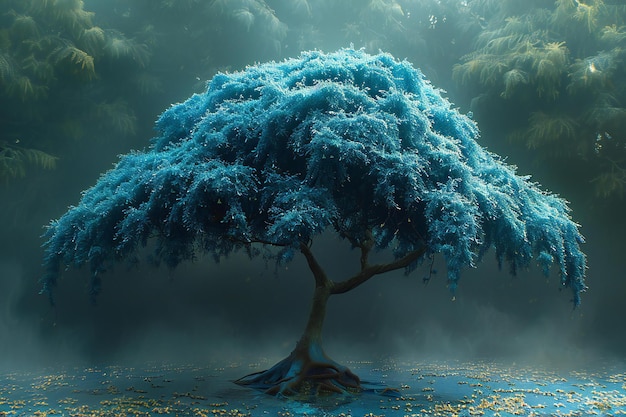 rendering of a fantasy tree in a foggy forest