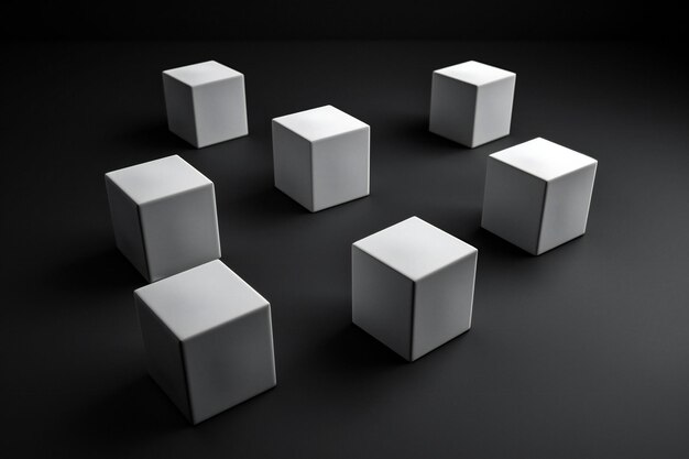 rendering of a group of white cubes on a black background