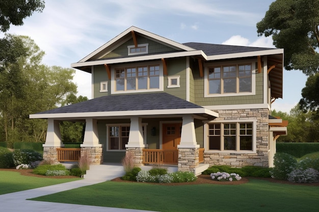 A rendering of a home with a front porch and front porch.