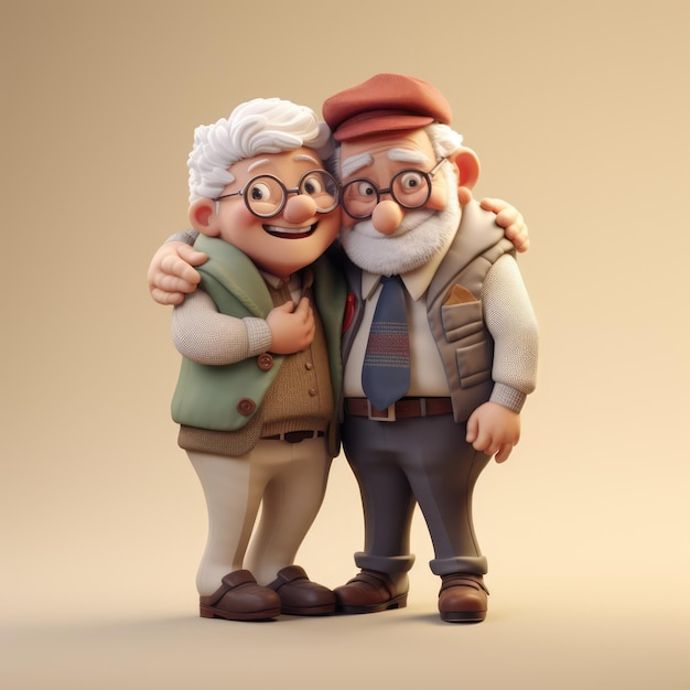 a rendering hug two old people cartoon