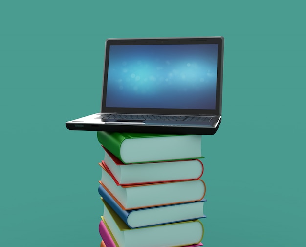 Rendering Illustration of Books with Laptop