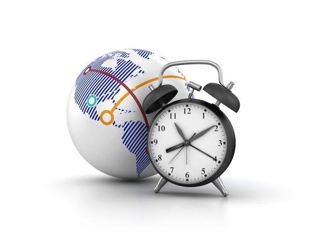 Rendering Illustration of Clock with Globe World