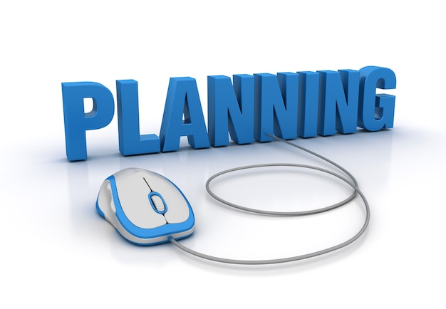 Rendering Illustration of PLANNING Word with Computer Mouse