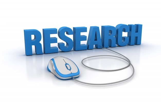 Rendering Illustration of RESEARCH Word with Computer Mouse