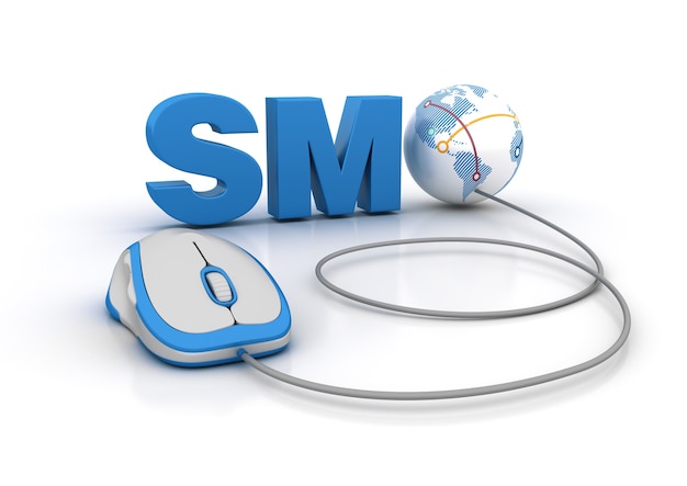 Rendering Illustration of SMO Word with Computer Mouse and Globe World