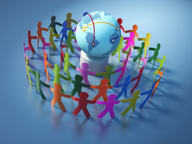 Rendering Illustration of Teamwork Pictogram People with Globe World