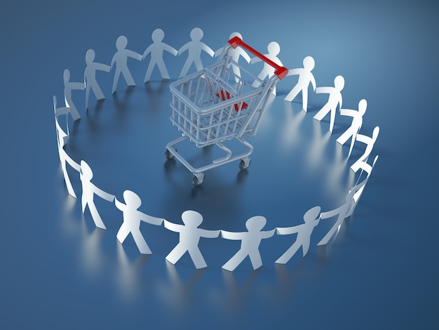 Rendering Illustration of Teamwork Pictogram People with Shopping Cart