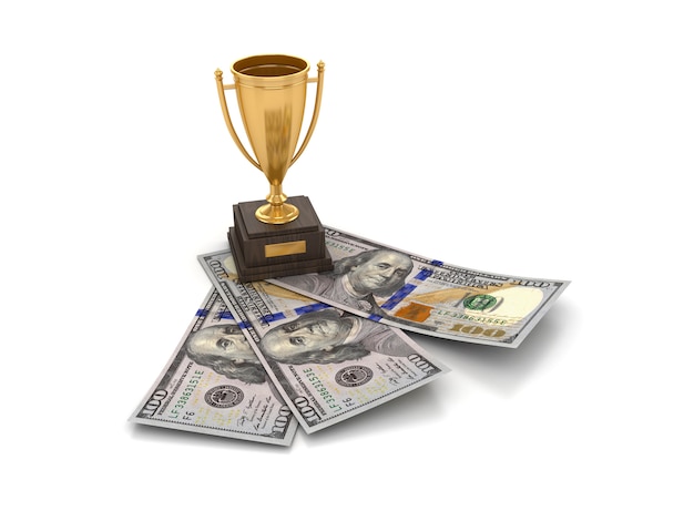 Rendering Illustration of Trophy with Dollar Bills