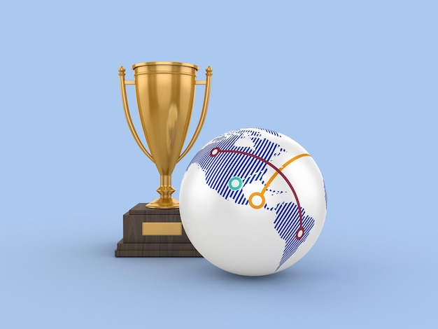 Rendering Illustration of Trophy with Globe World